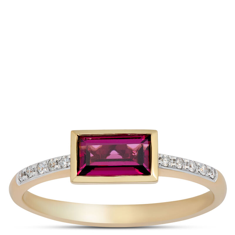 Baguette Garnet and Round Diamond Ring, 14K White and Yellow Gold image number 0