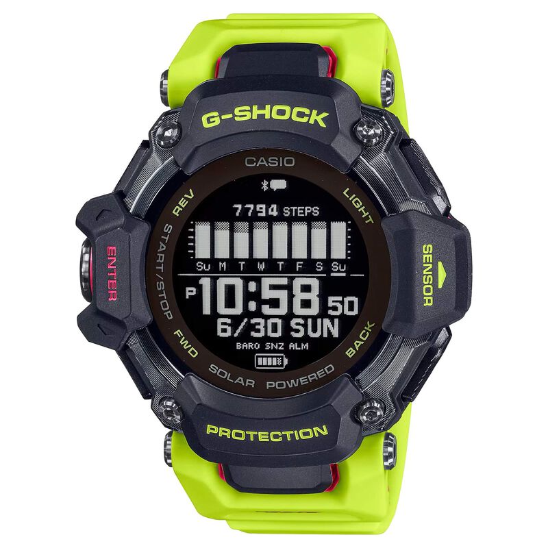 G-Shock Move Digital Watch Black Metallic Case and Dial, Green Strap, 52.6mm image number 3