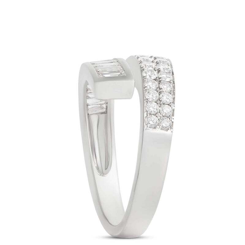 Baguette and Round Cut Diamond Bypass Ring, 14K White Gold image number 1