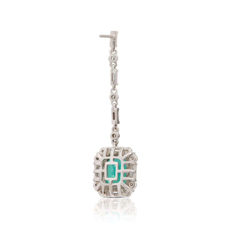 Emerald Cut Green Tourmaline & Diamond Drop Earrings 14K image number 2