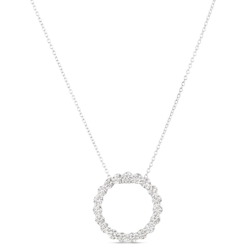 Open Circle Pendant with Round Diamonds, 1 &frac12; Total Carat Weight, 14K White Gold image number 0