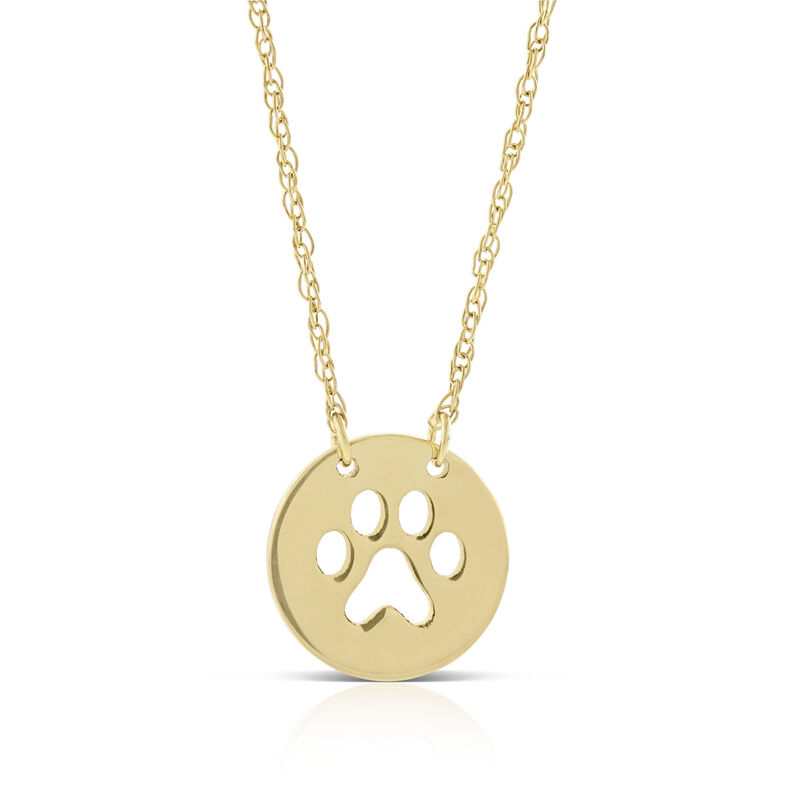 Paw Print Cut Out Mini Disc Necklace 14K image number 0