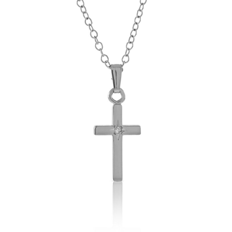 Baby Diamond Cross Necklace in Sterling Silver image number 0