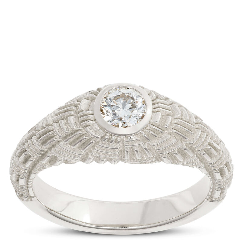 Gents Fluted Shank Diamond Ring, 18K White Gold image number 0