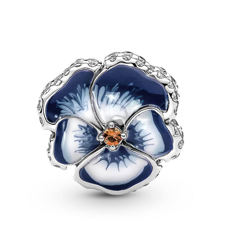 Pandora Blue Pansy Flower Enamel & CZ Charm image number 2