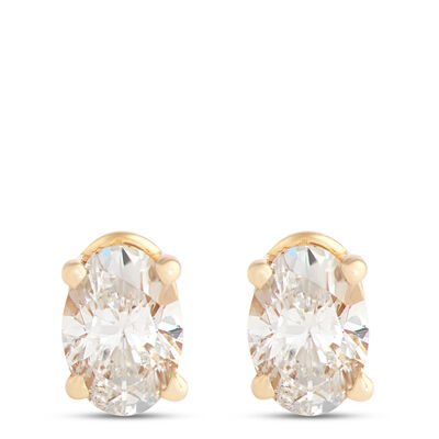 Oval Diamond Studs, &frac12; Carat Total Weight, 14K Yellow Gold