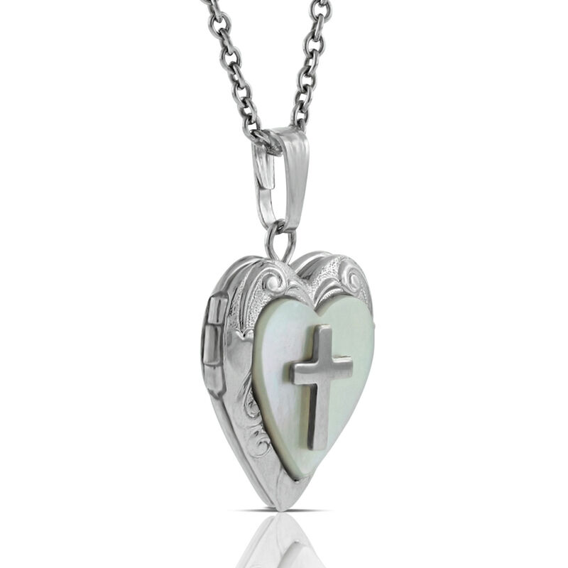 Heart Cross Baby Locket in Silver image number 2