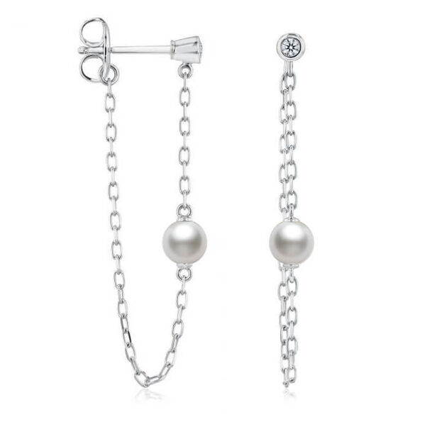 Mikimoto Akoya Cultured Pearl & Diamond Drop Earrings 18K