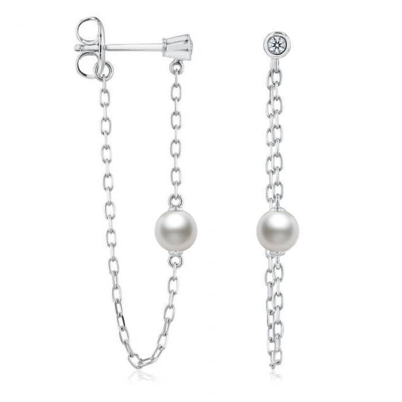 Mikimoto Akoya Cultured Pearl & Diamond Drop Earrings 18K image number 1