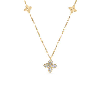 Robert Coin 18k Yellow Gold Love By The Inch Diamond & Polished Flower Station Necklace