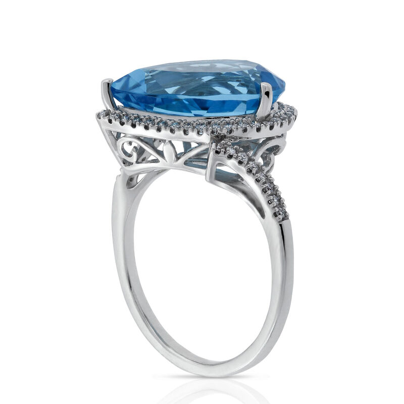 Pear Blue Topaz & Diamond Ring 14K image number 3