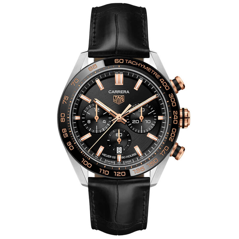TAG Heuer Carrera Heuer 02 Automatic Mens Black Leather Chronograph Watch image number 0