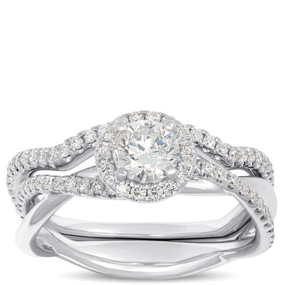Classic Round Diamond Engagement Ring, 1 Carat Total Weight, 14K White Gold