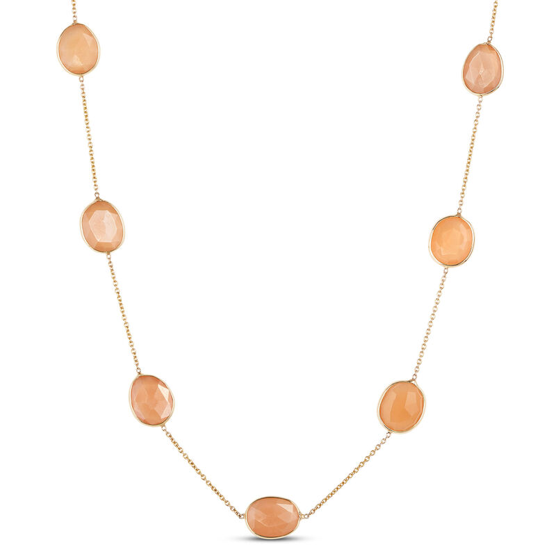 18-Inch Pink Moonstone Station Necklace, 14K Yellow Gold image number 0