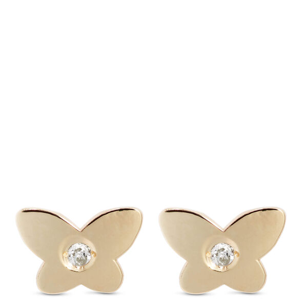 Baby Butterfly Shaped Earrings, 14K Yellow Gold