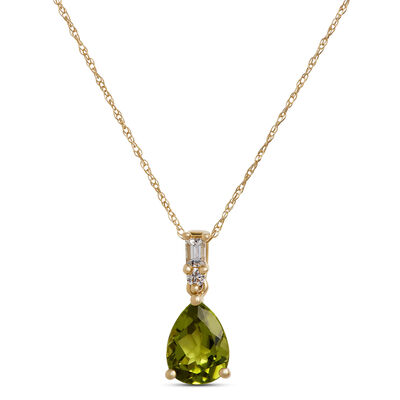 Peridot Pendant Necklace, 0.07 Carat Weight, 14K Yellow Gold
