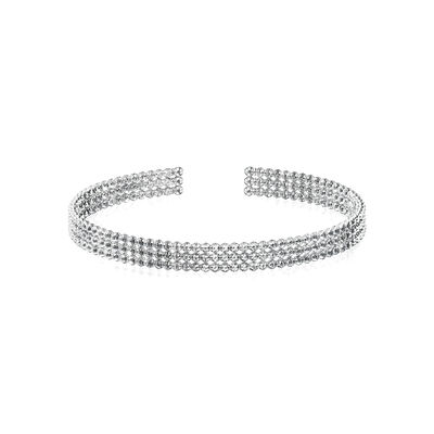 Platinum Born Three-Row Diamond Cut Bead Bracelet
