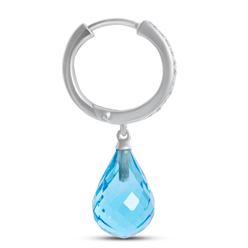 Blue Topaz Drop Earrings with Diamond Hoops, 14K White Gold image number 1