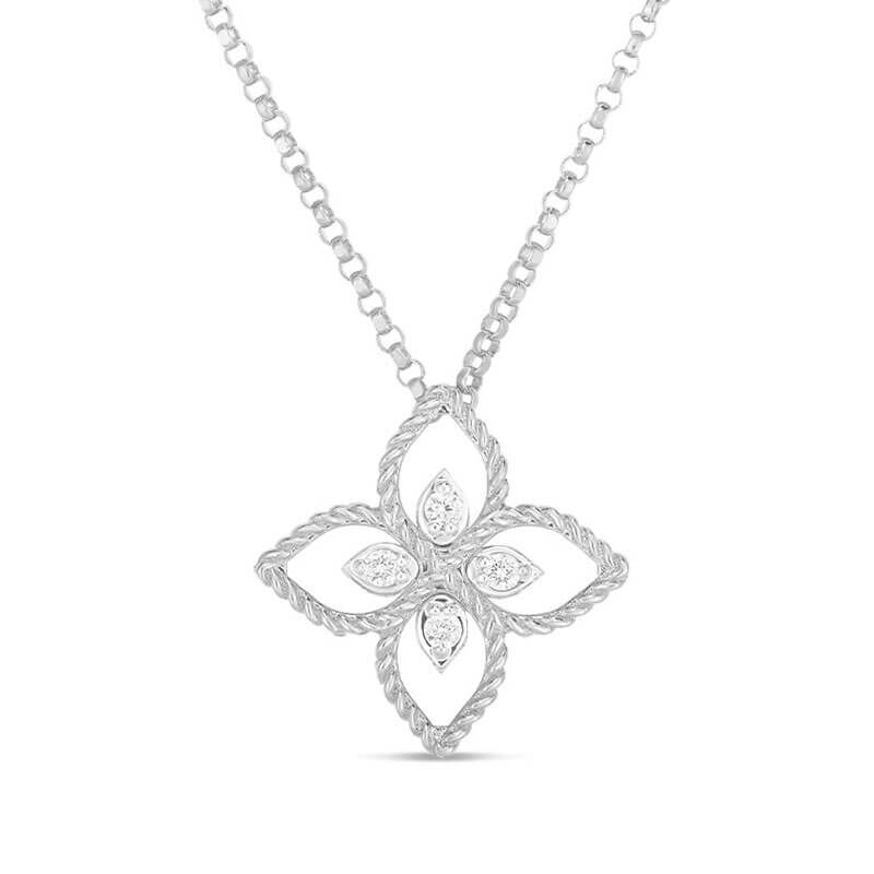 Roberto Coin Principessa Small Flower Diamond Necklace 18K image number 1