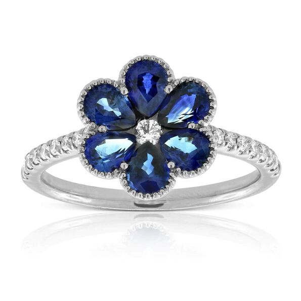 Sapphire & Diamond Flower Ring 14K