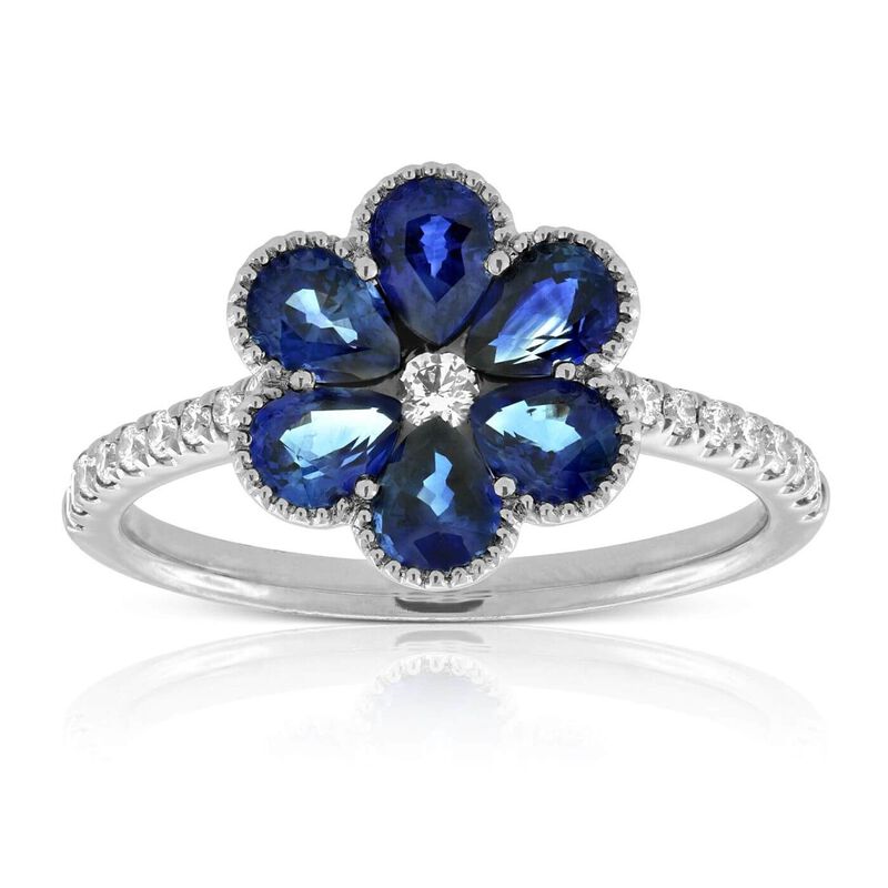 Sapphire & Diamond Flower Ring 14K image number 0