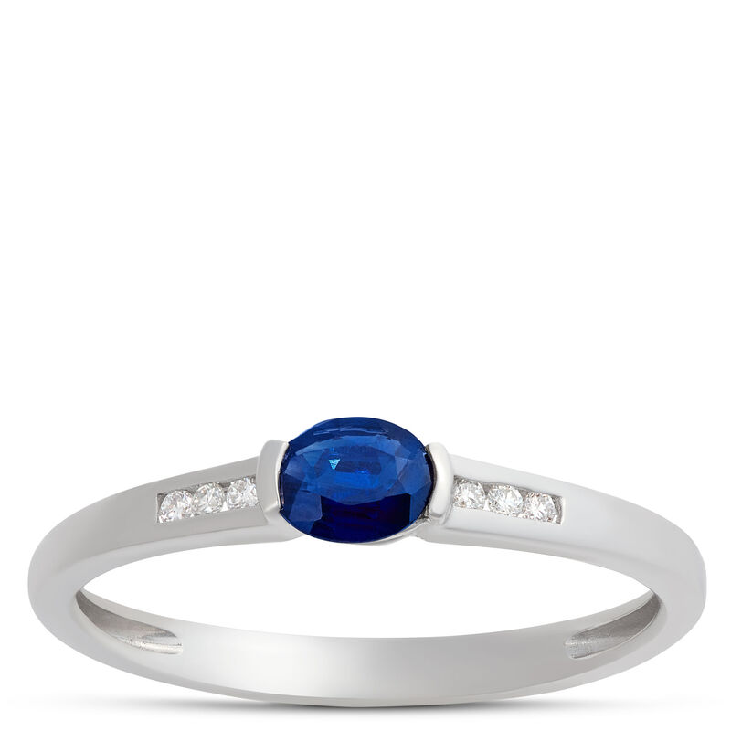 Oval Blue Sapphire and Diamond Ring, 14K White Gold image number 0