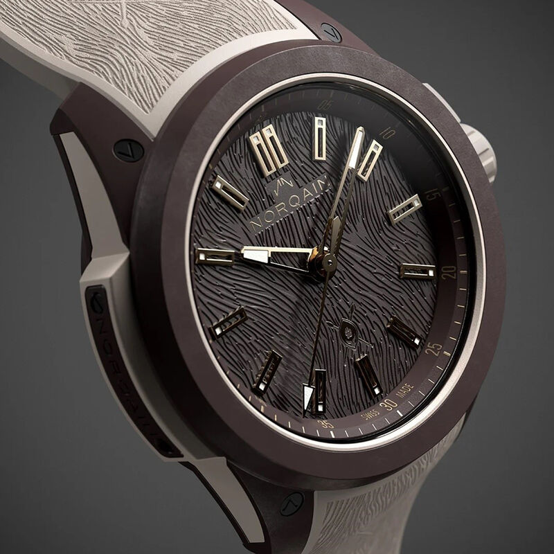 NORQAIN Wild One Hakuna Mipaka Brown Dial Sand Color Rubber Strap Pin Buckle Watch, 42mm image number 3