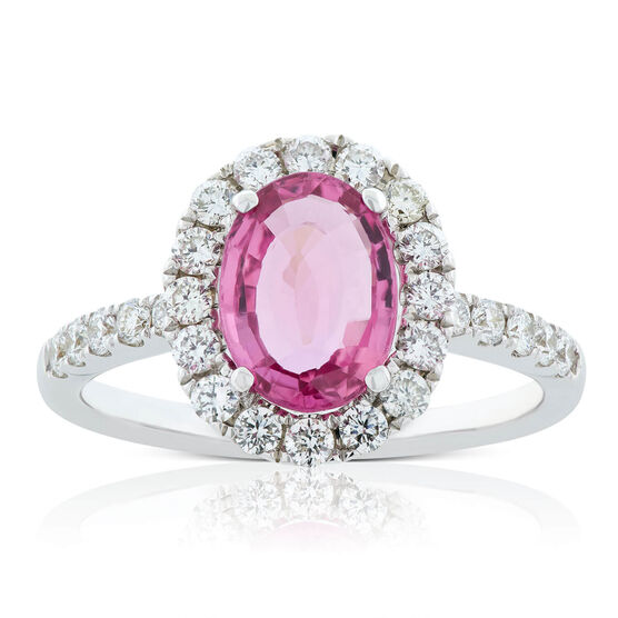 Oval Pink Sapphire & Diamond Halo Ring 14K