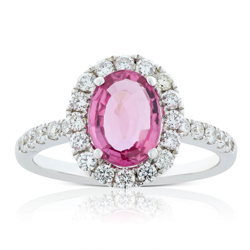 Oval Pink Sapphire & Diamond Halo Ring 14K image number 0