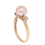 Rose Gold Pink Freshwater Cultured Pearl & Diamond Ring 14K