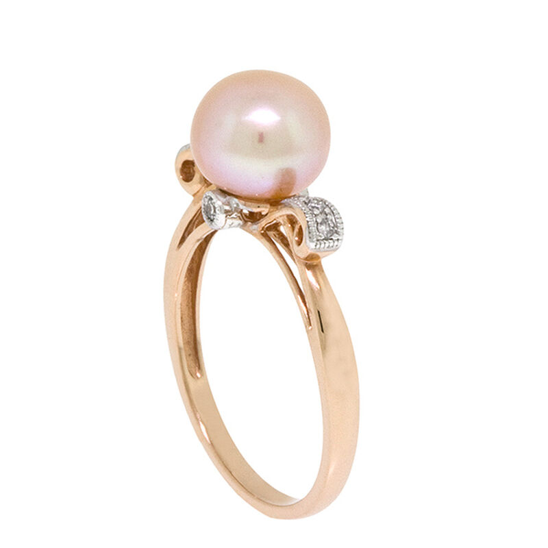 Rose Gold Pink Freshwater Cultured Pearl & Diamond Ring 14K image number 1