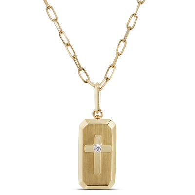 Ikuma Diamond Paperclip Necklace with Cross Pendant, 14K Yellow Gold