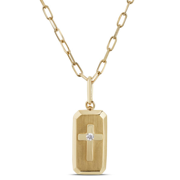 Ikuma Diamond Paperclip Necklace with Cross Pendant, 14K Yellow Gold