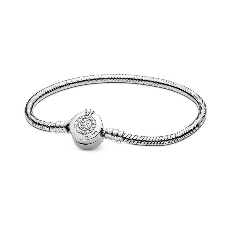 Pandora Moments Sparkling CZ Crown O Snake Chain Bracelet image number 0