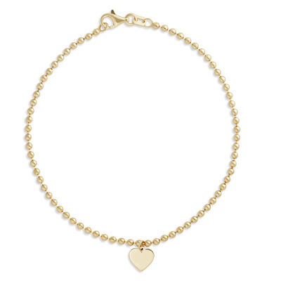 7.5-Inch Beaded Heart Bracelet, 14K Yellow Gold
