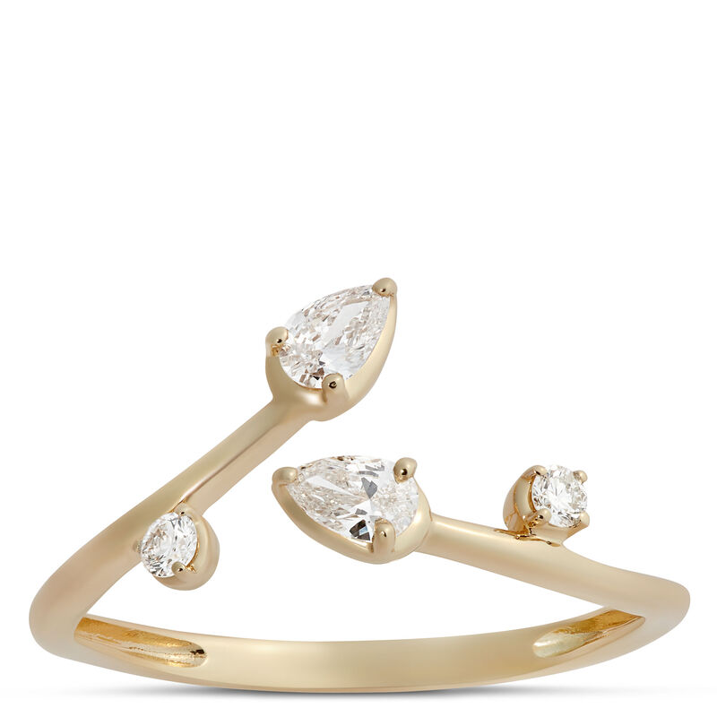 Open Center Pear and Round Diamond Ring, 14K Yellow Gold image number 0