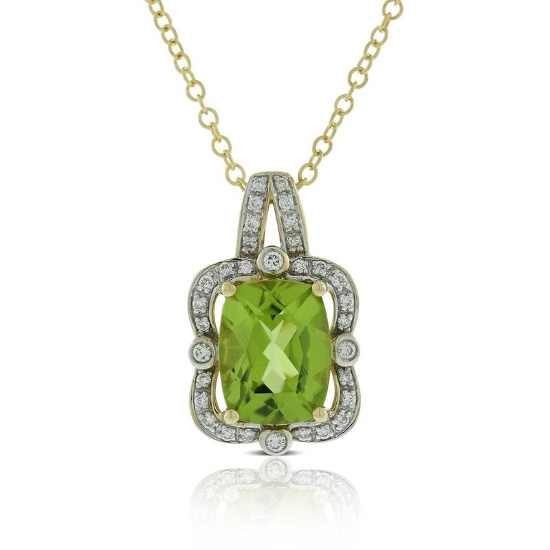 Cushion Peridot & Diamond Halo Necklace 14K image number 0