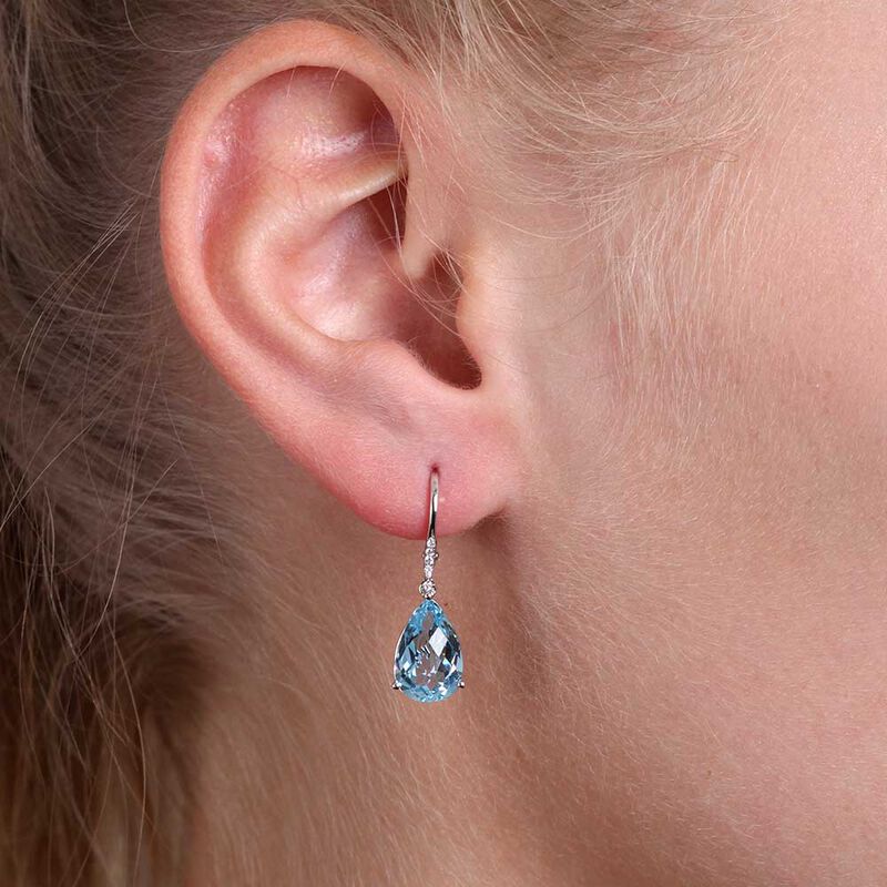 Pear Shaped Blue Topaz & Diamond Earrings 14K image number 1