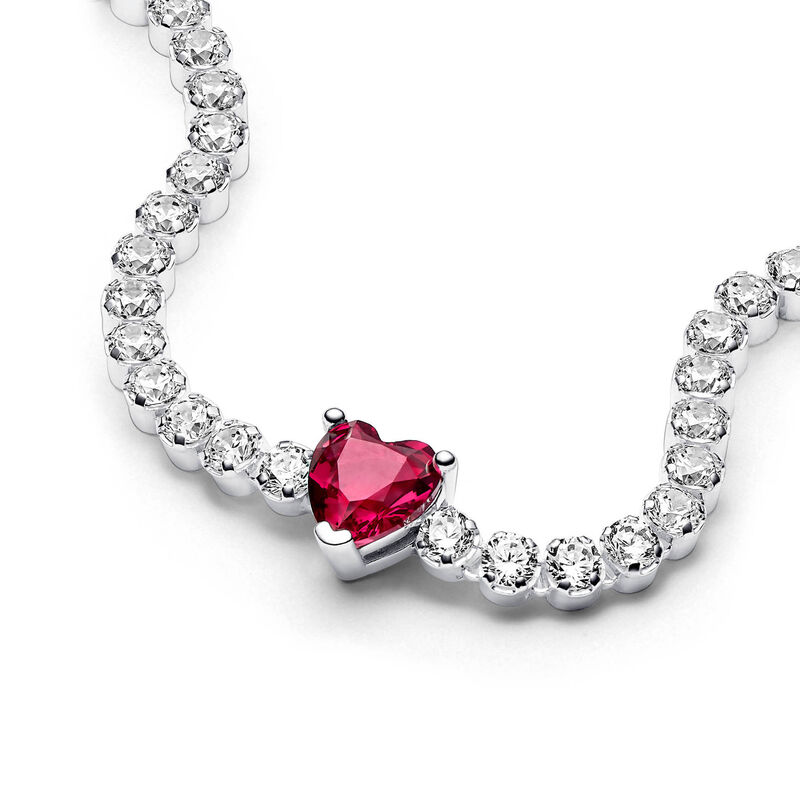 Pandora Red Sparkling Heart Tennis Bracelet image number 1