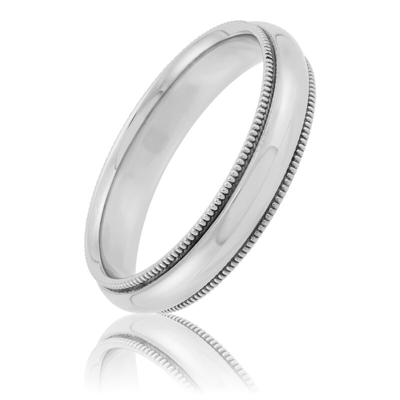 White Gold Polished Milgrain Edge Comfort Fit 4mm Band 18K image number 0