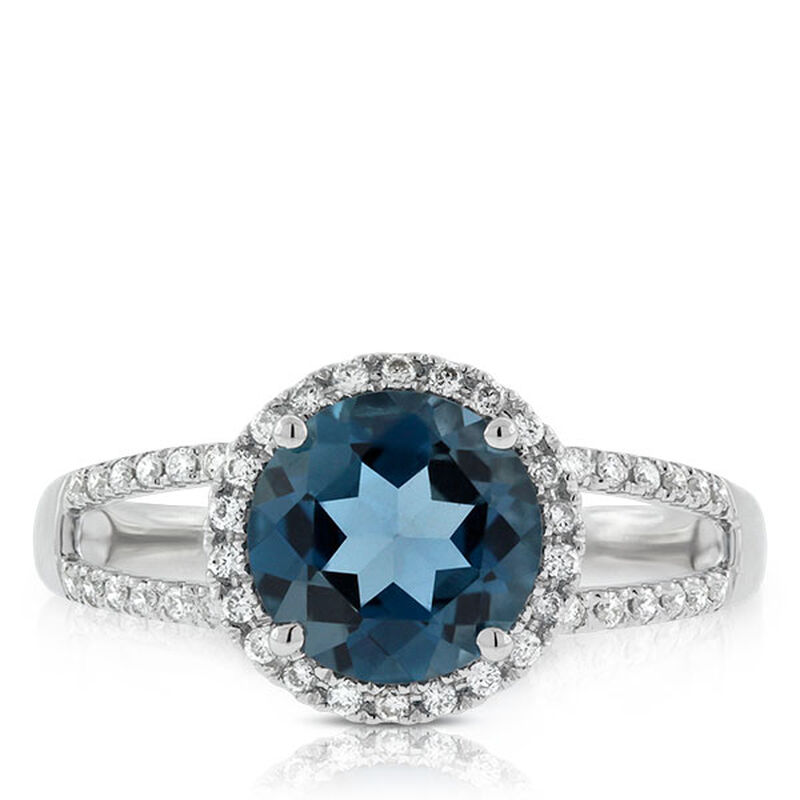 Blue Topaz & White Sapphire Ring, 14K White Gold image number 4
