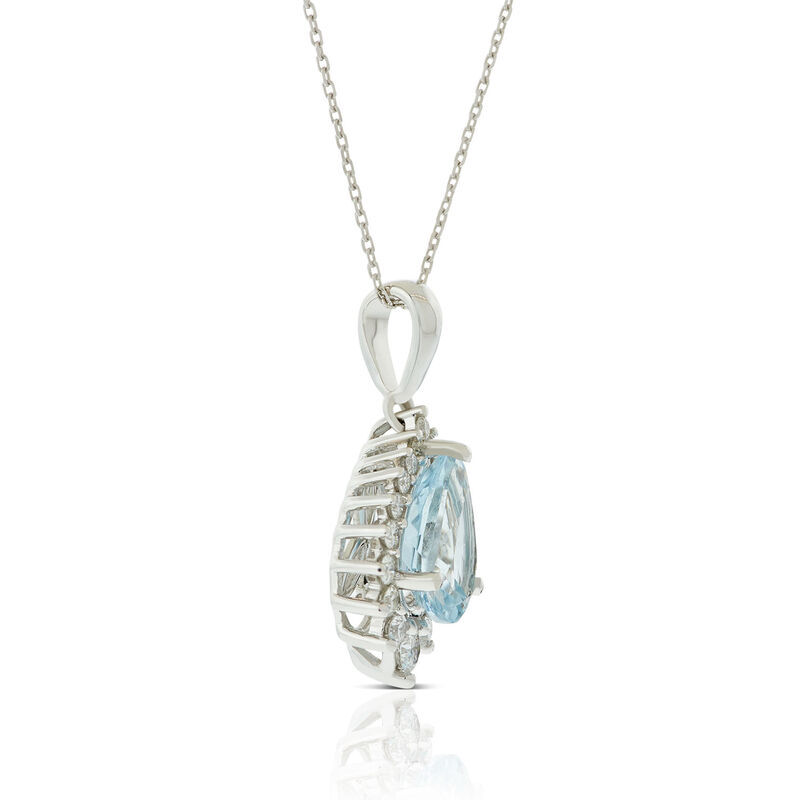 Pear Aquamarine & Diamond Halo Necklace 14K image number 1