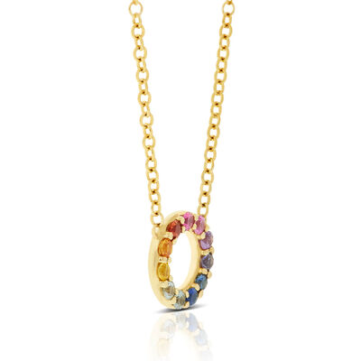 Rainbow Sapphire Mini Circle Necklace 14K