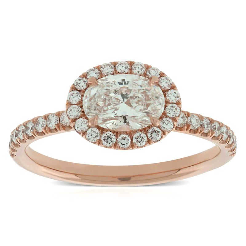 Rose Gold Oval Diamond Halo Ring 14K, 3/4 ct. Center image number 1