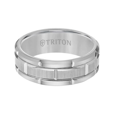 TRITON Contemporary Comfort Fit Satin Finish Brick Pattern Band in Grey Tungsten, 8 mm&nbsp;
