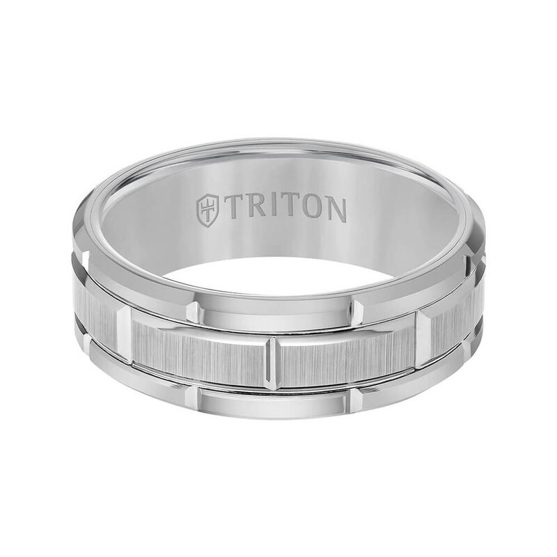 TRITON Contemporary Comfort Fit Satin Finish Brick Pattern Band in Grey Tungsten, 8 mm&nbsp; image number 1