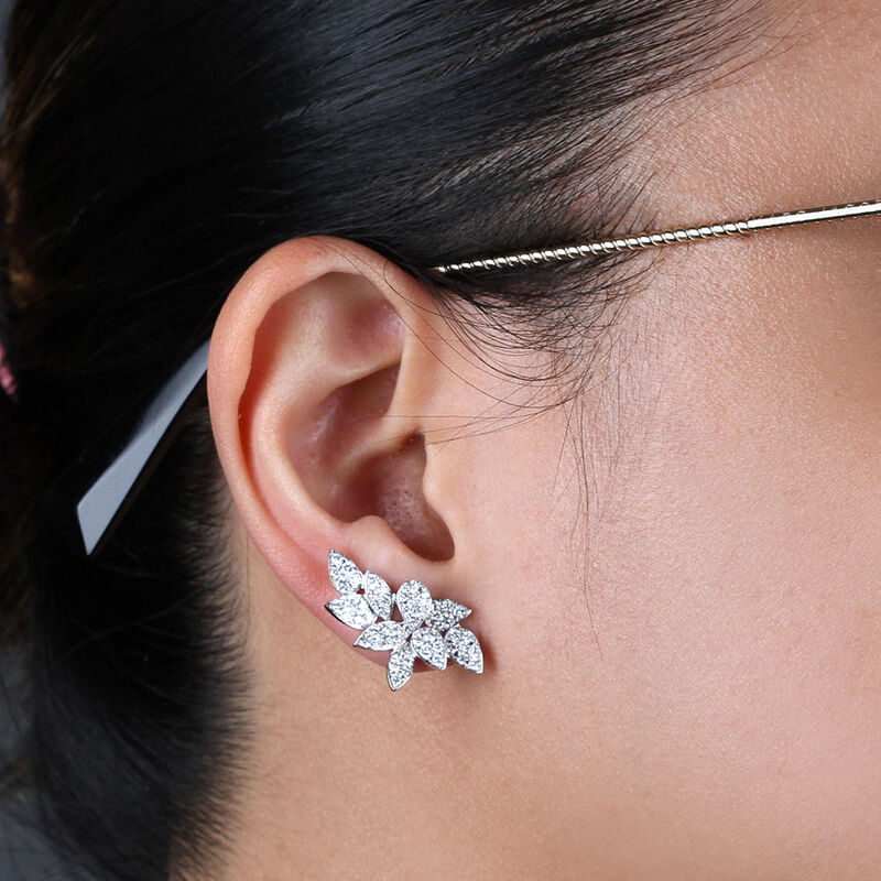 Diamond Cluster Petal Earrings 14K image number 1