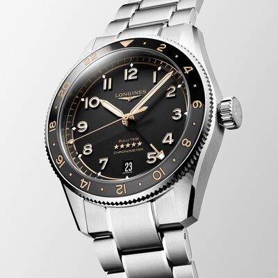 Longines Spirit Zulu Time Black Dial Watch, 39mm