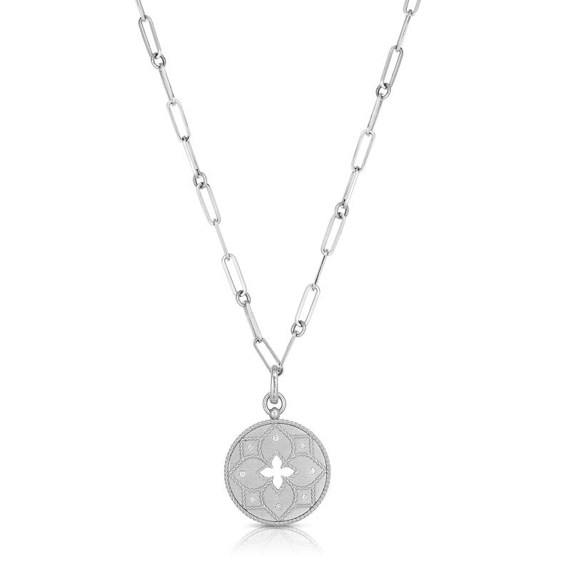 Roberto Coin 18K White Gold Venetian Princess Diamond & Satin Flower Cut Out Medallion Necklace image number 0