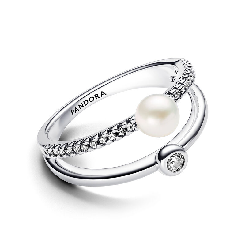 Pandora Treated Freshwater Cultured Pearl & Pav� Double Band Ring image number 1